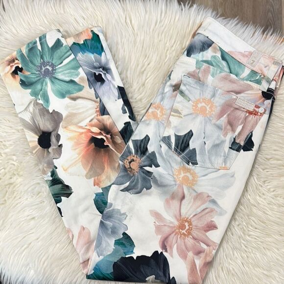 7 FOR FOR ALL MANKIND Floral Print The Ankle Skinny Jeans Size 26 - Picture 5 of 13